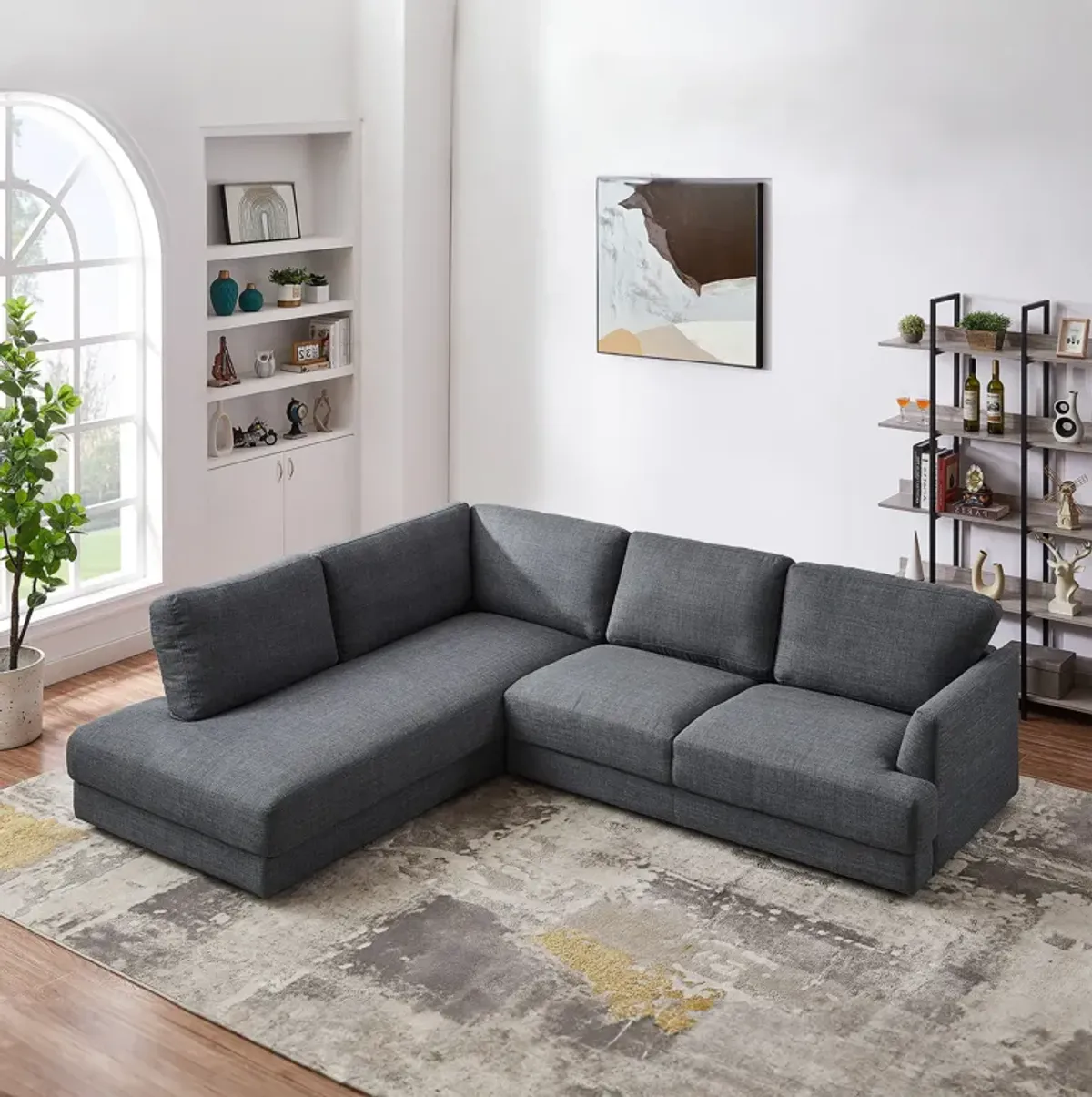 Glendale Grey Linen L-Shaped Left Sectional Sofa