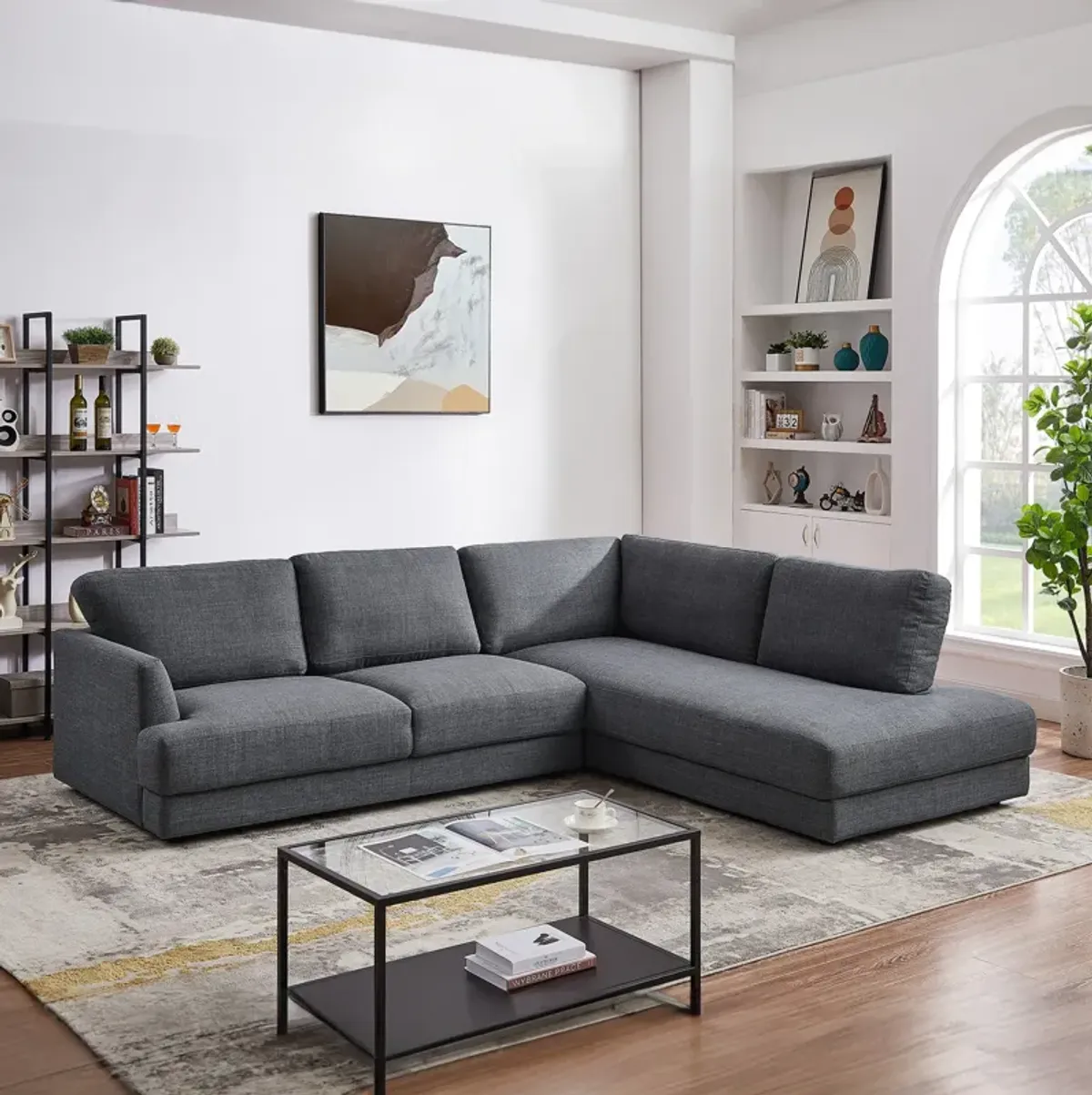 Glendale Grey Linen L-Shaped Right Sectional Sofa