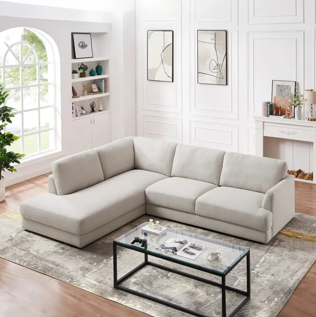 Glendale Cream Fabric L-Shaped Left Sectional Sofa