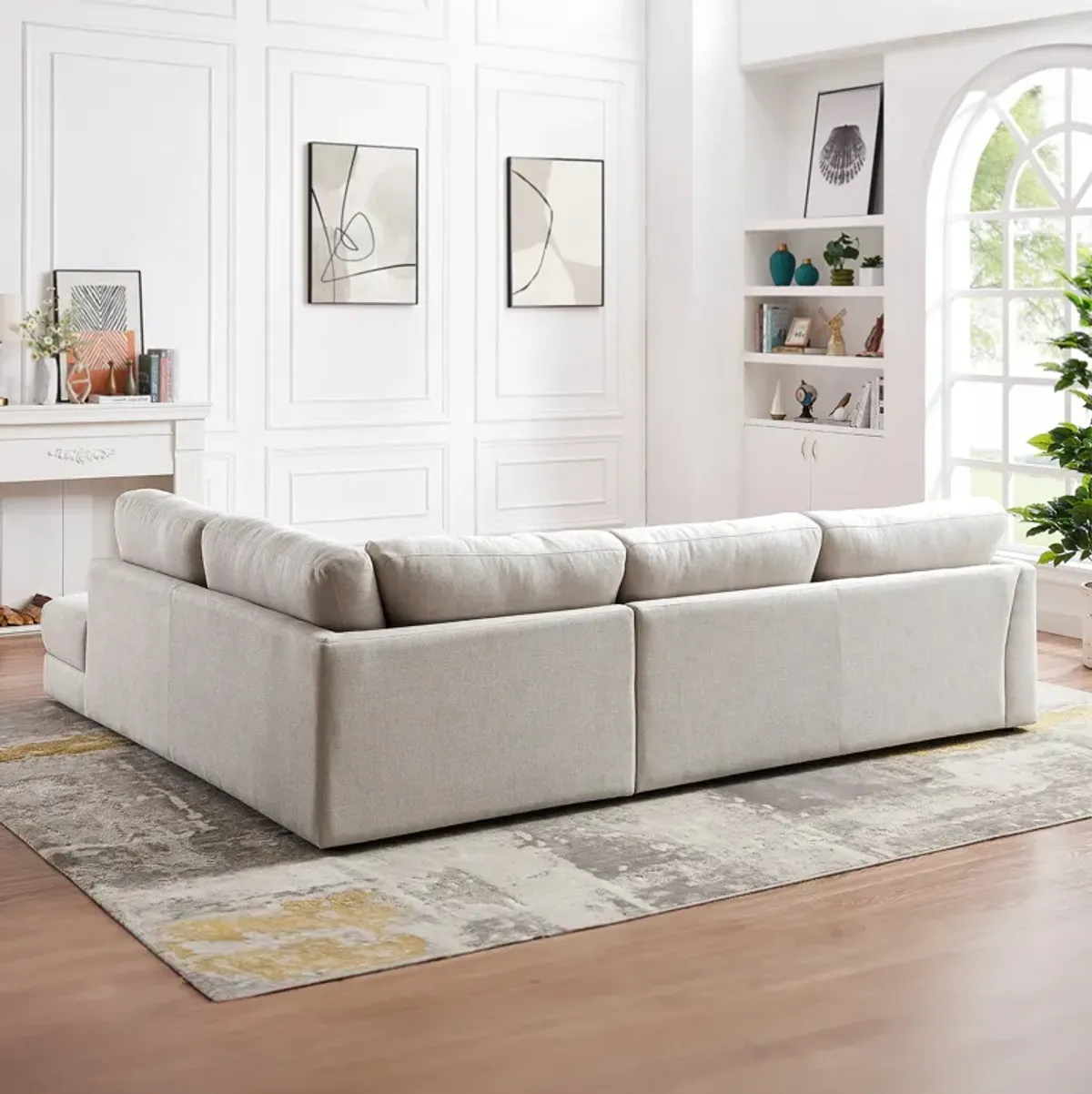 Glendale Cream Linen L-Shaped Right Sectional Sofa