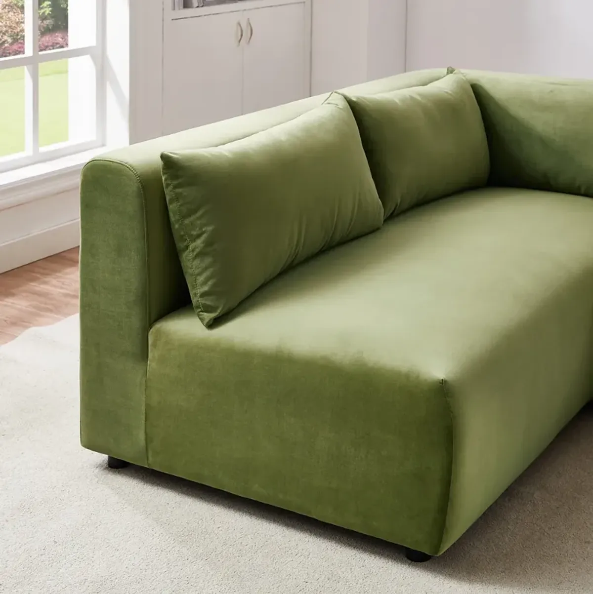 Albany Olive Green Velvet Modular Corner Sectional Modern Sofa