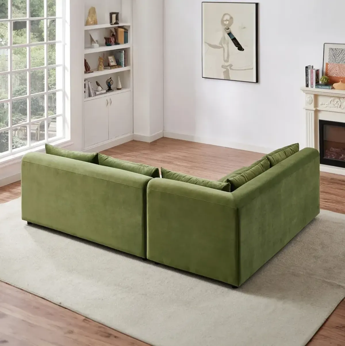 Albany Olive Green Velvet Modular Corner Sectional Modern Sofa