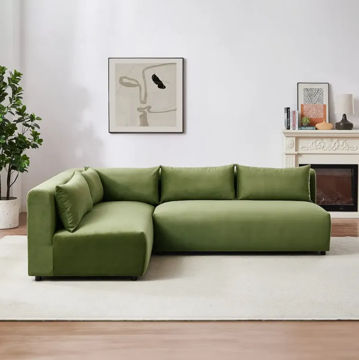 Albany Olive Green Velvet Modular Corner Sectional Modern Sofa