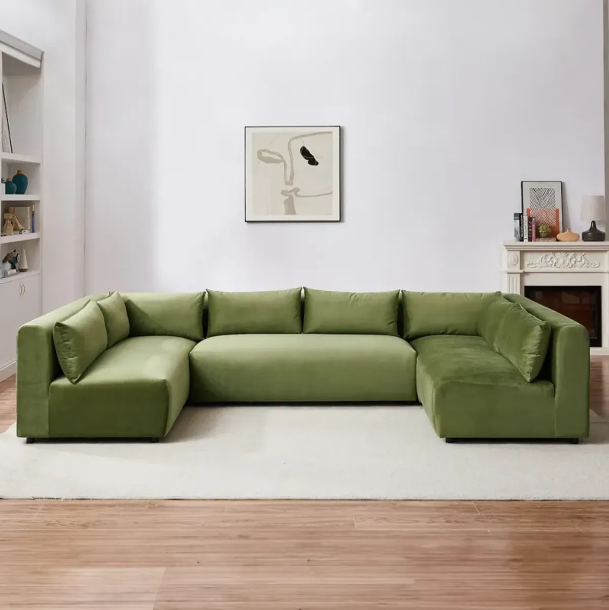 Albany Olive Green Velvet Modular Corner Sectional Modern Sofa