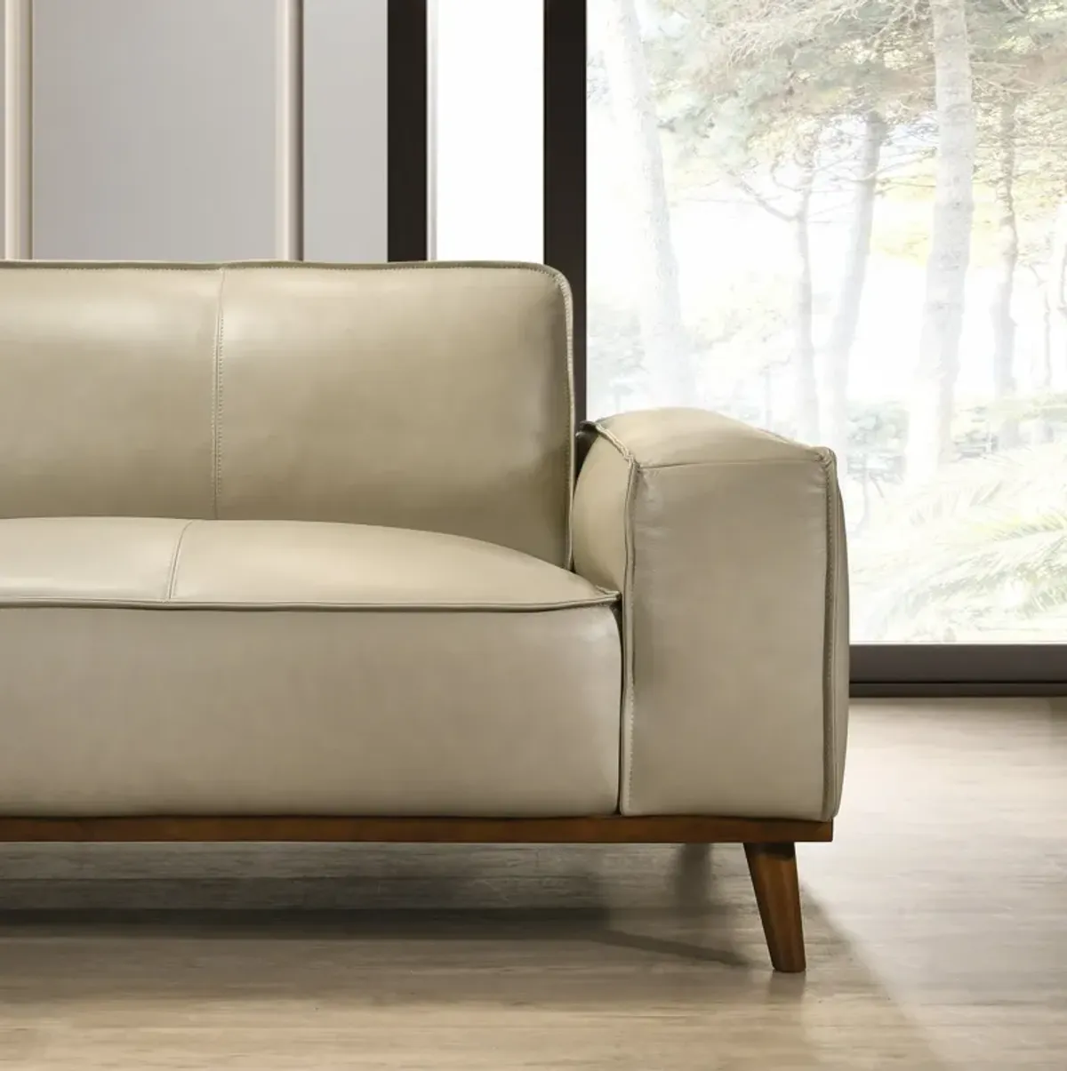 Clifton Beige Leather Sectional Sofa Left Facing Chaise