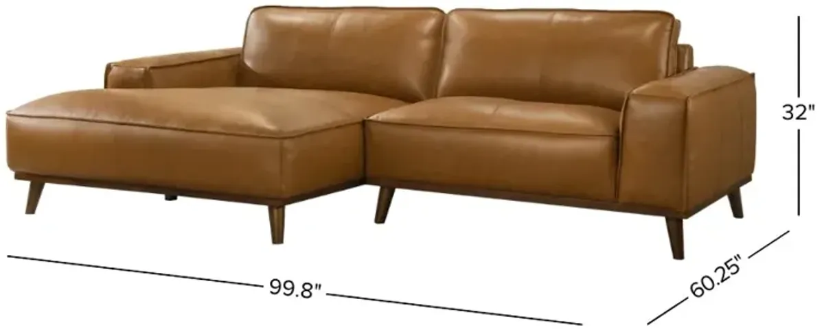 Clifton Beige Leather Sectional Sofa Left Facing Chaise