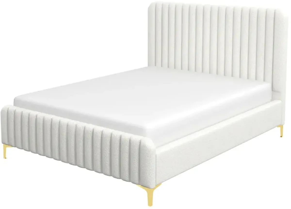 Angela Queen Cream Boucle Platform Bed