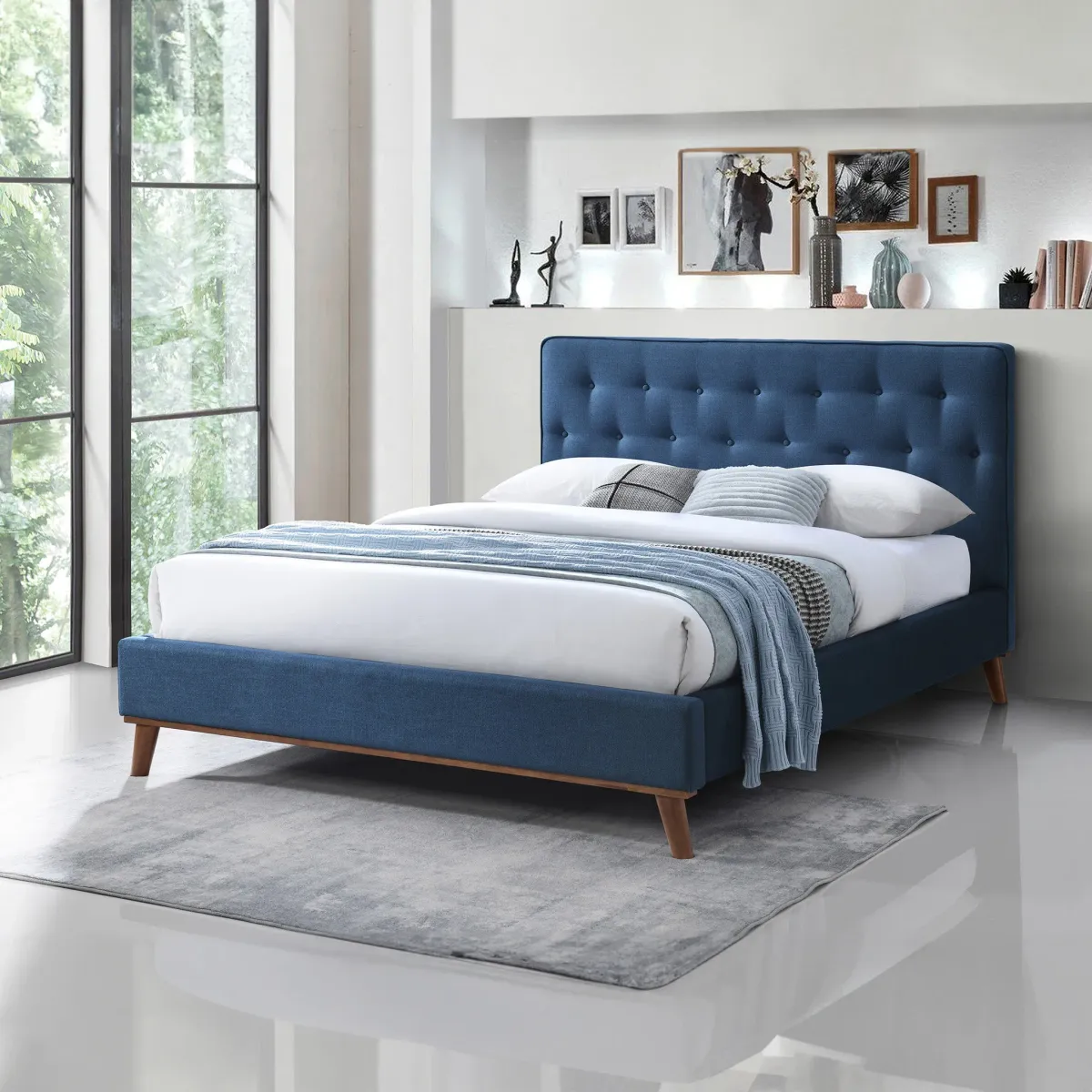 Ashton Queen Bed Navy Blue Fabric