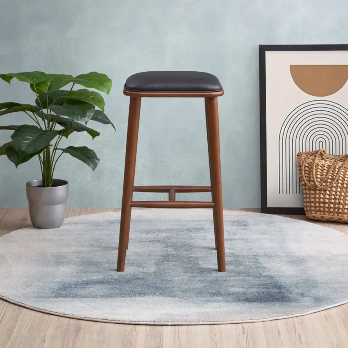 Westbury Black Vegan Leather Bar Stool