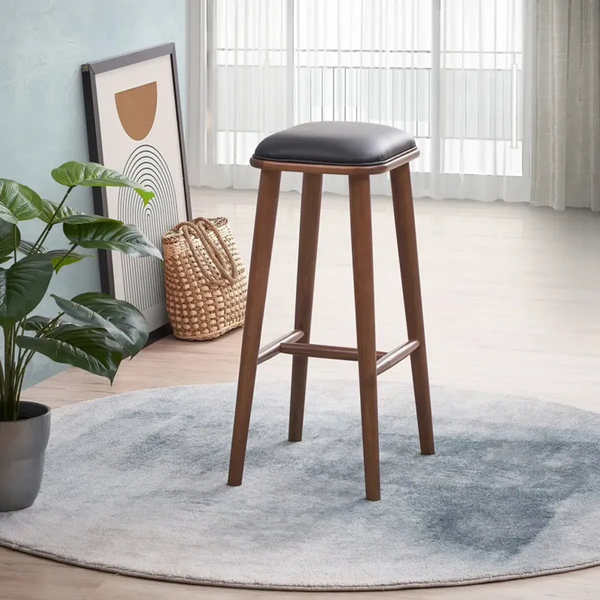 Westbury Black Vegan Leather Bar Stool