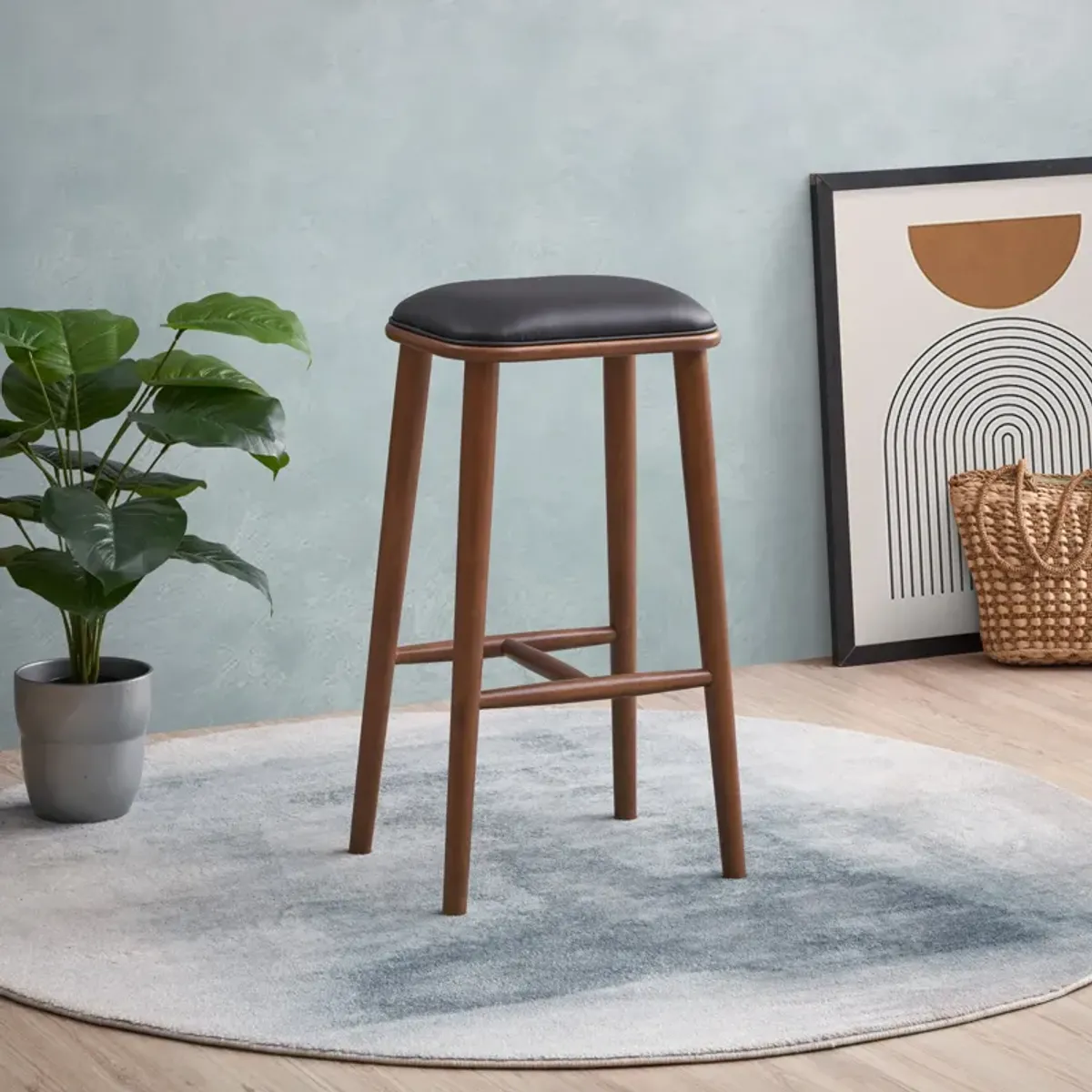 Westbury Black Vegan Leather Bar Stool
