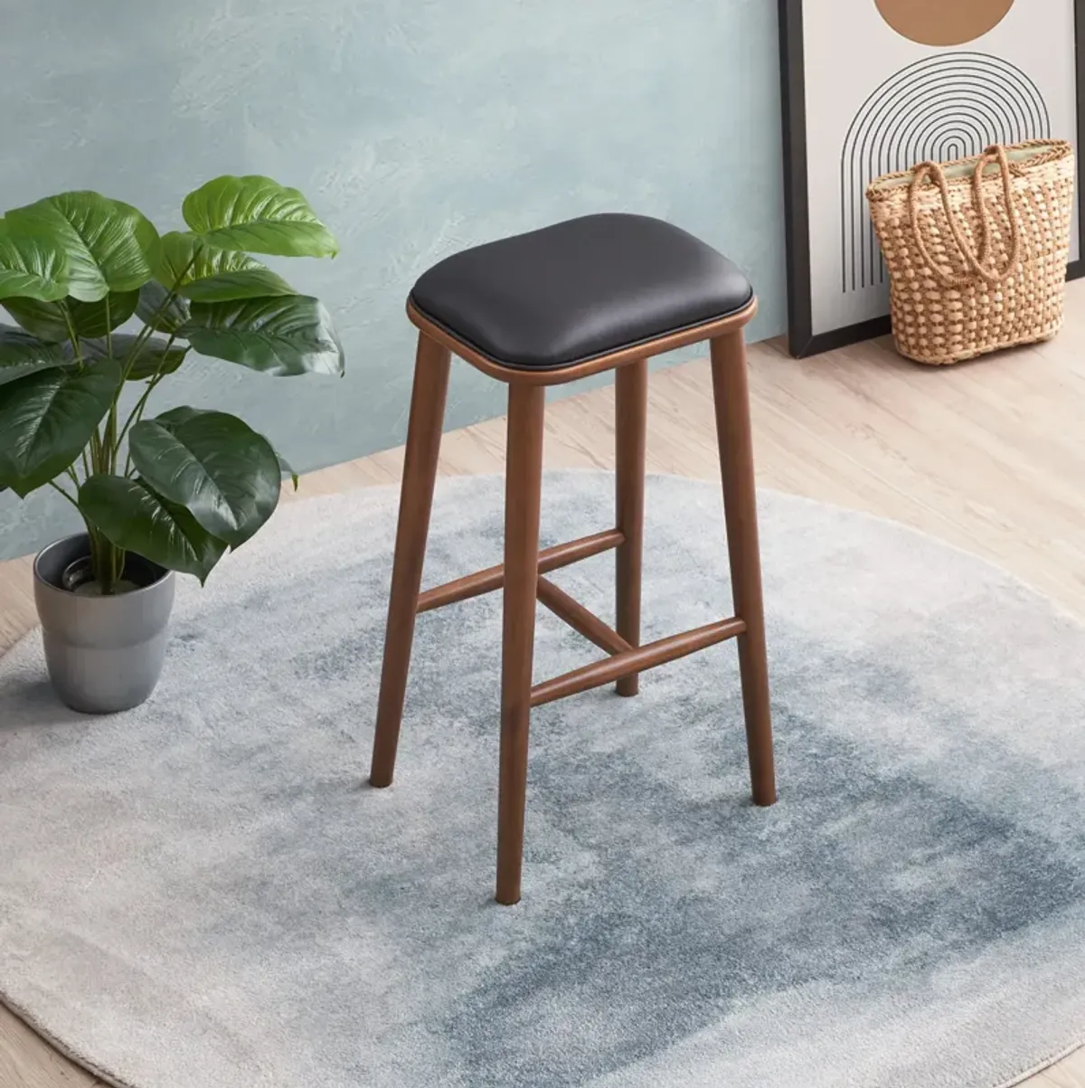 Westbury Black Vegan Leather Bar Stool