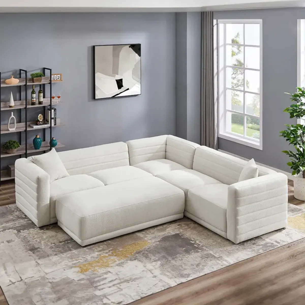 Soho Cream Boucle Corner Sofa with Ottoman