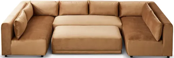 Albany Cognac Velvet Modular Corner Sofa with Ottoman