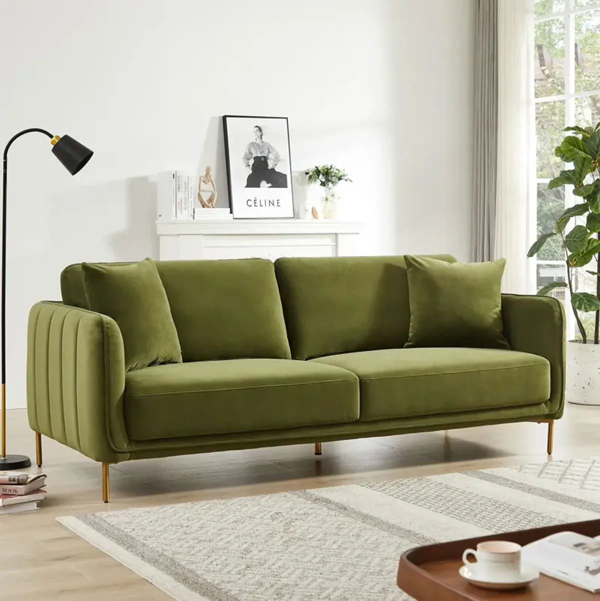 Daman Olive Green Velvet Sofa