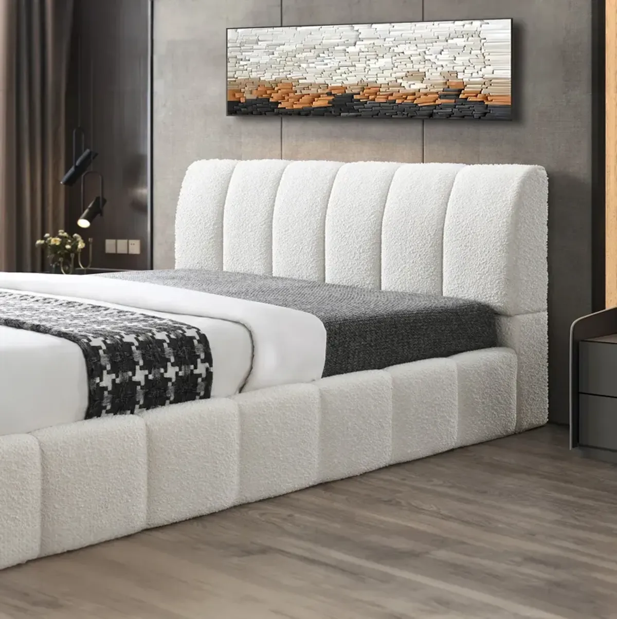 Pearce White Boucle King Bed