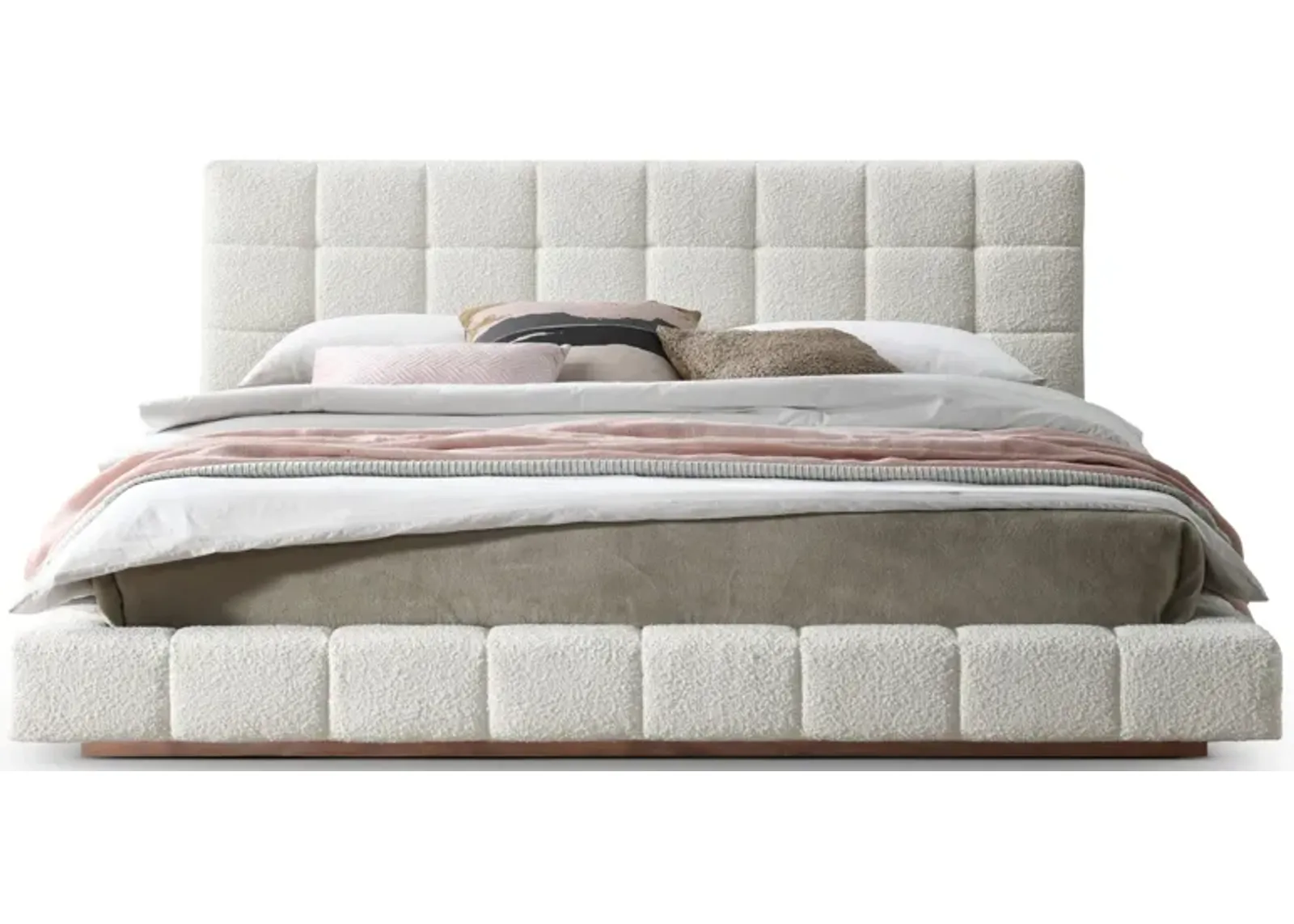 Hughes King Ivory Boucle Platform Bed