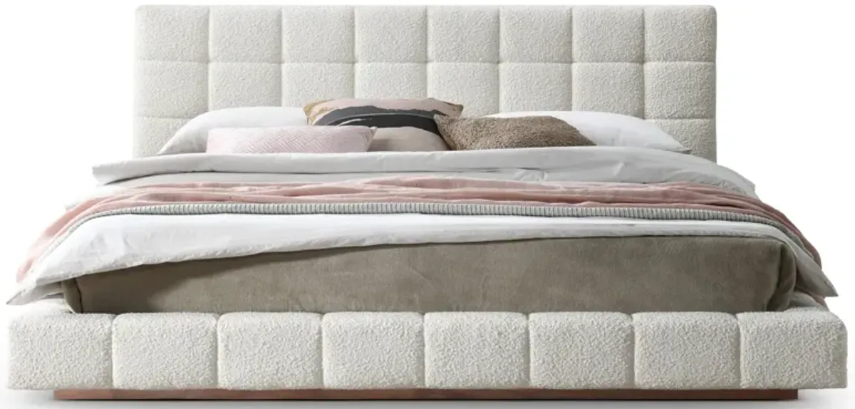 Hughes King Ivory Boucle Platform Bed