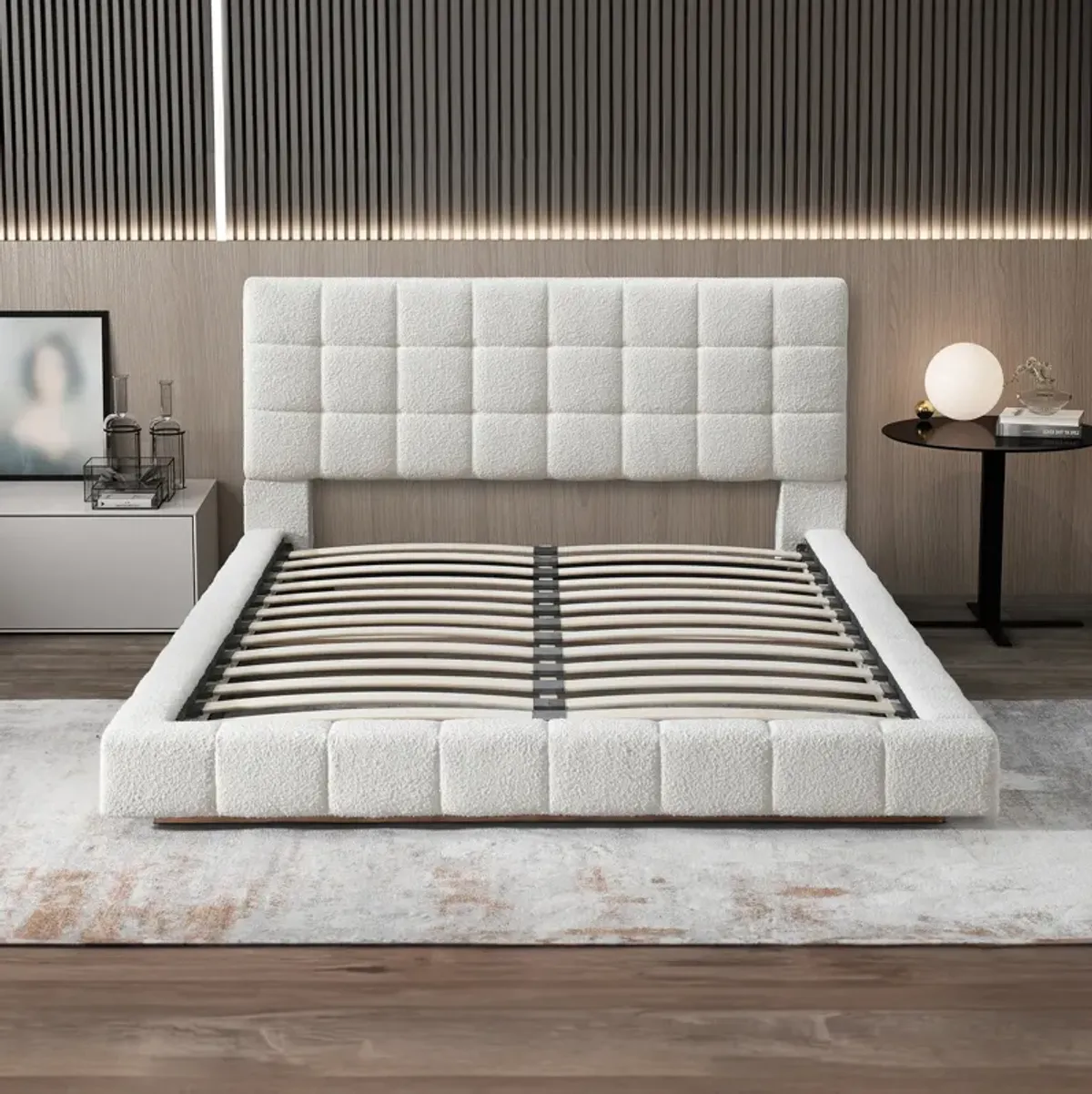 Hughes Queen Ivory Boucle Platform Bed