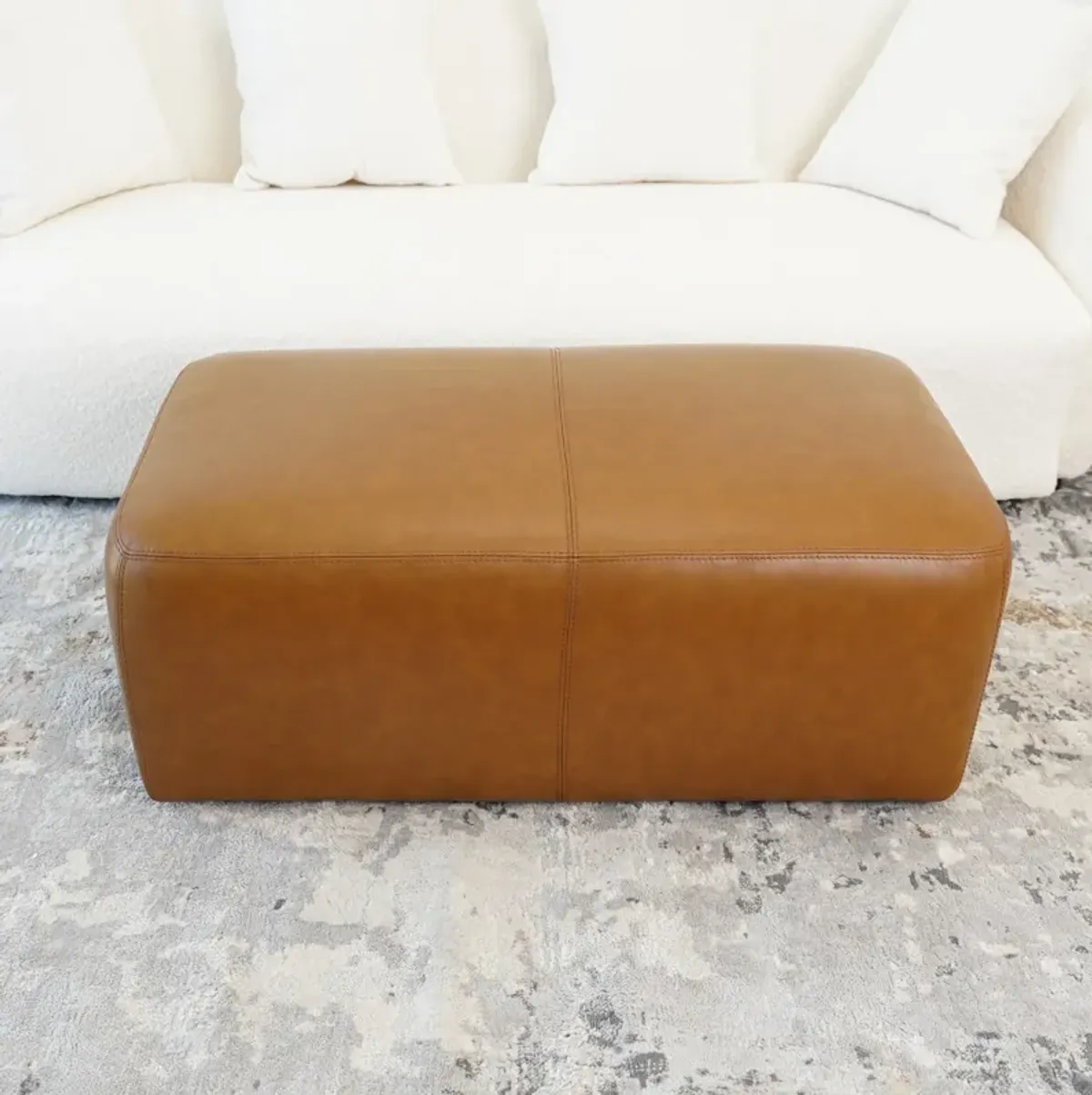 Inglewood Tan Leather Ottoman