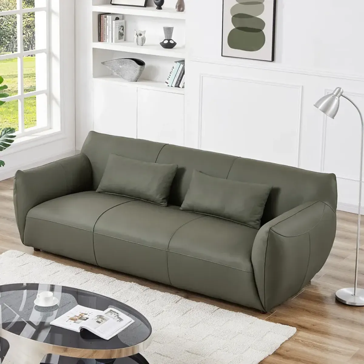 Hucks Olive Green Leather Sofa