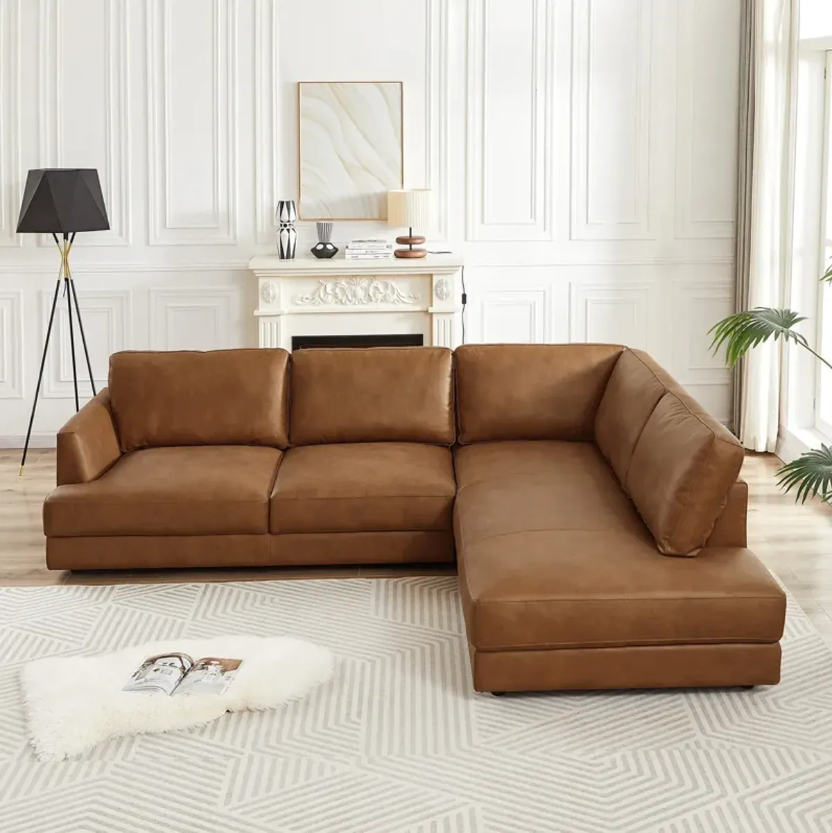 Glendale Cognac Leather Sectional Right