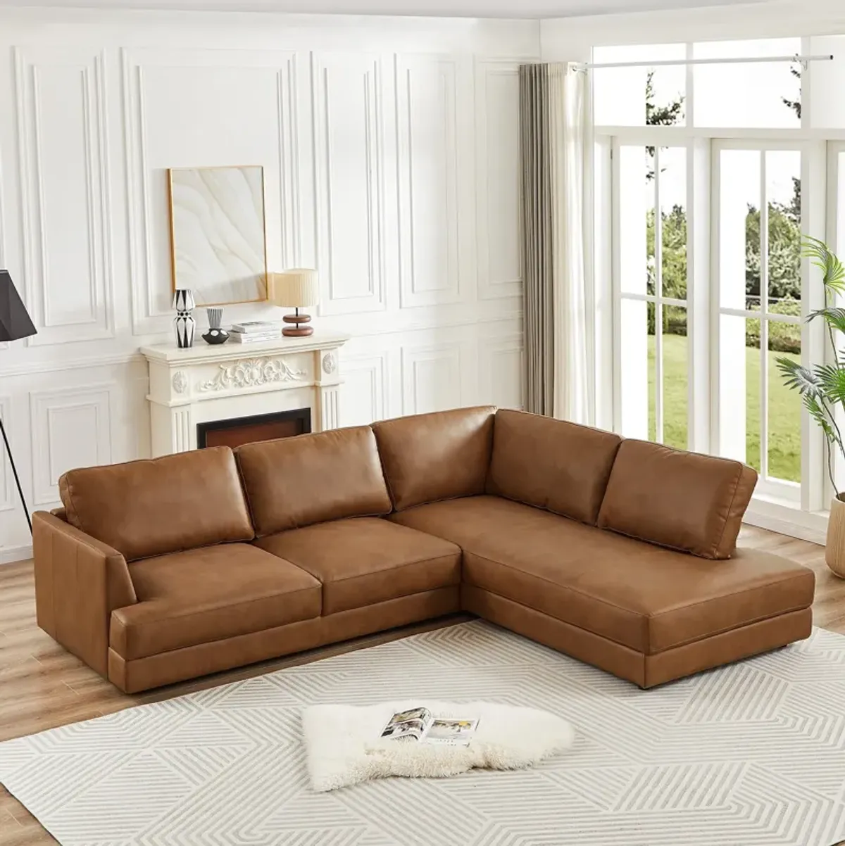 Glendale Cognac Leather Sectional Right