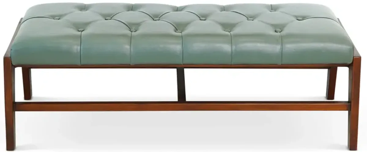 Hammond Green Leather Bench with Buttons