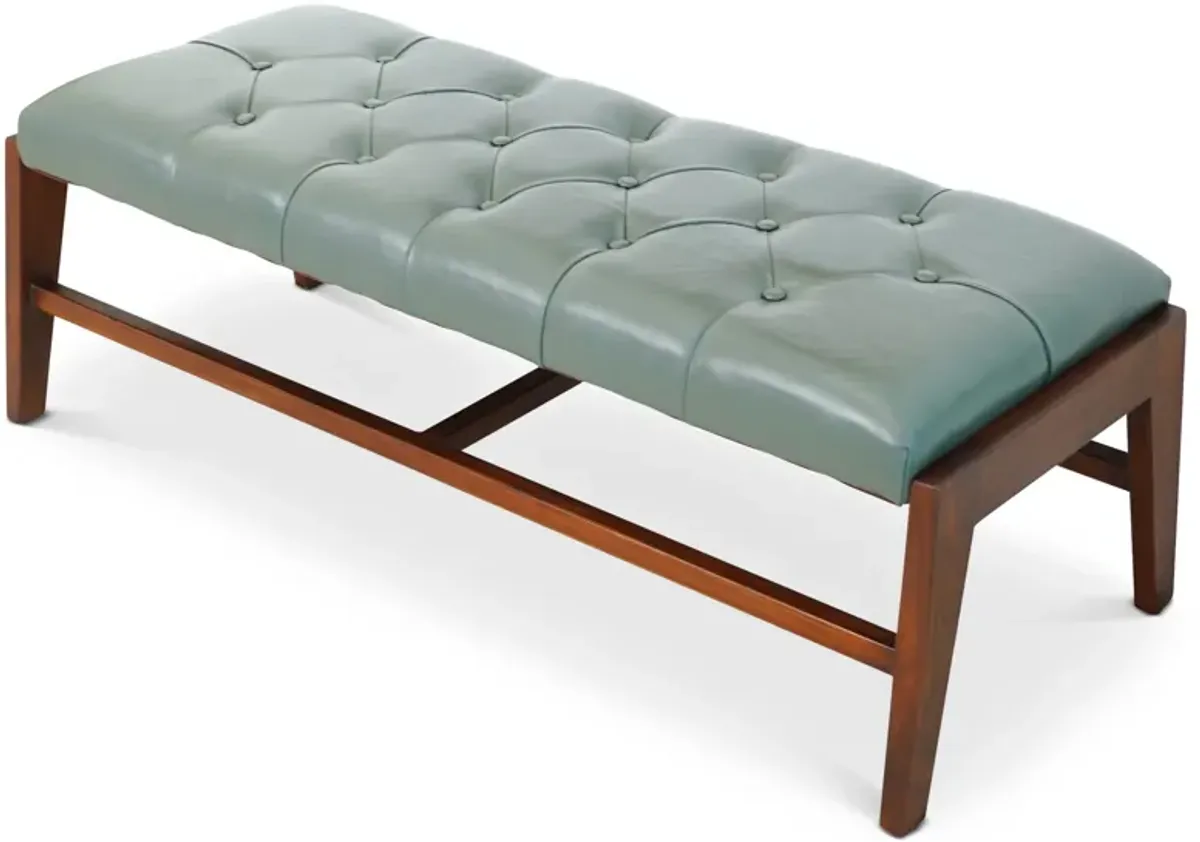 Hammond Green Leather Bench with Buttons