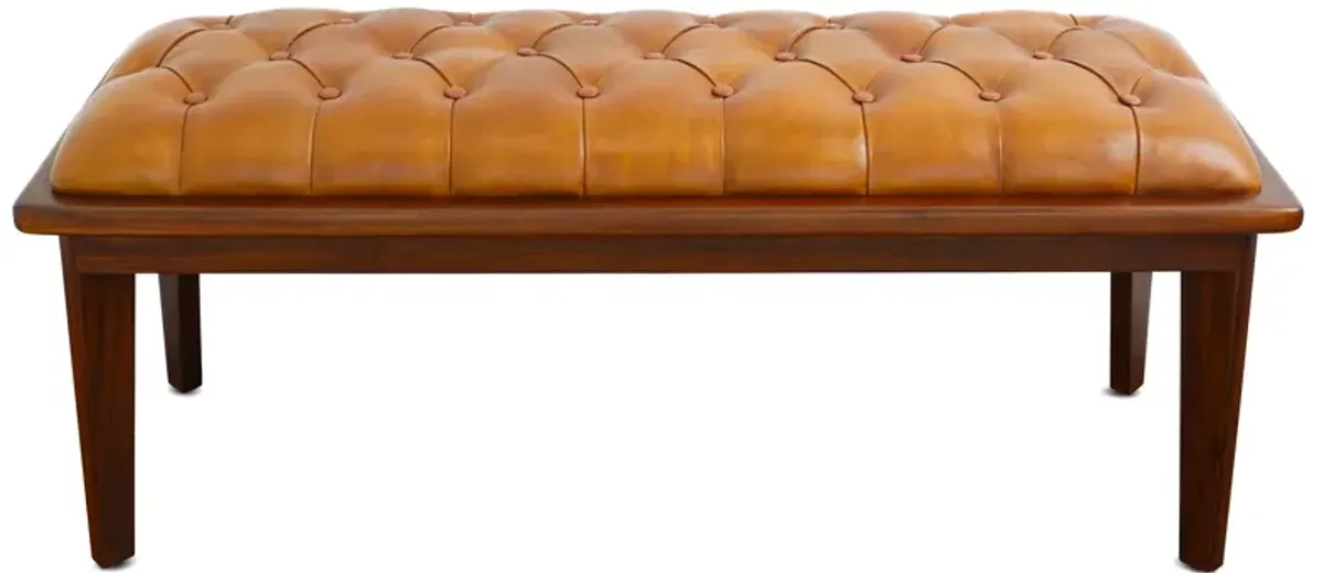 Arlington Tan Leather Bench w/Buttons