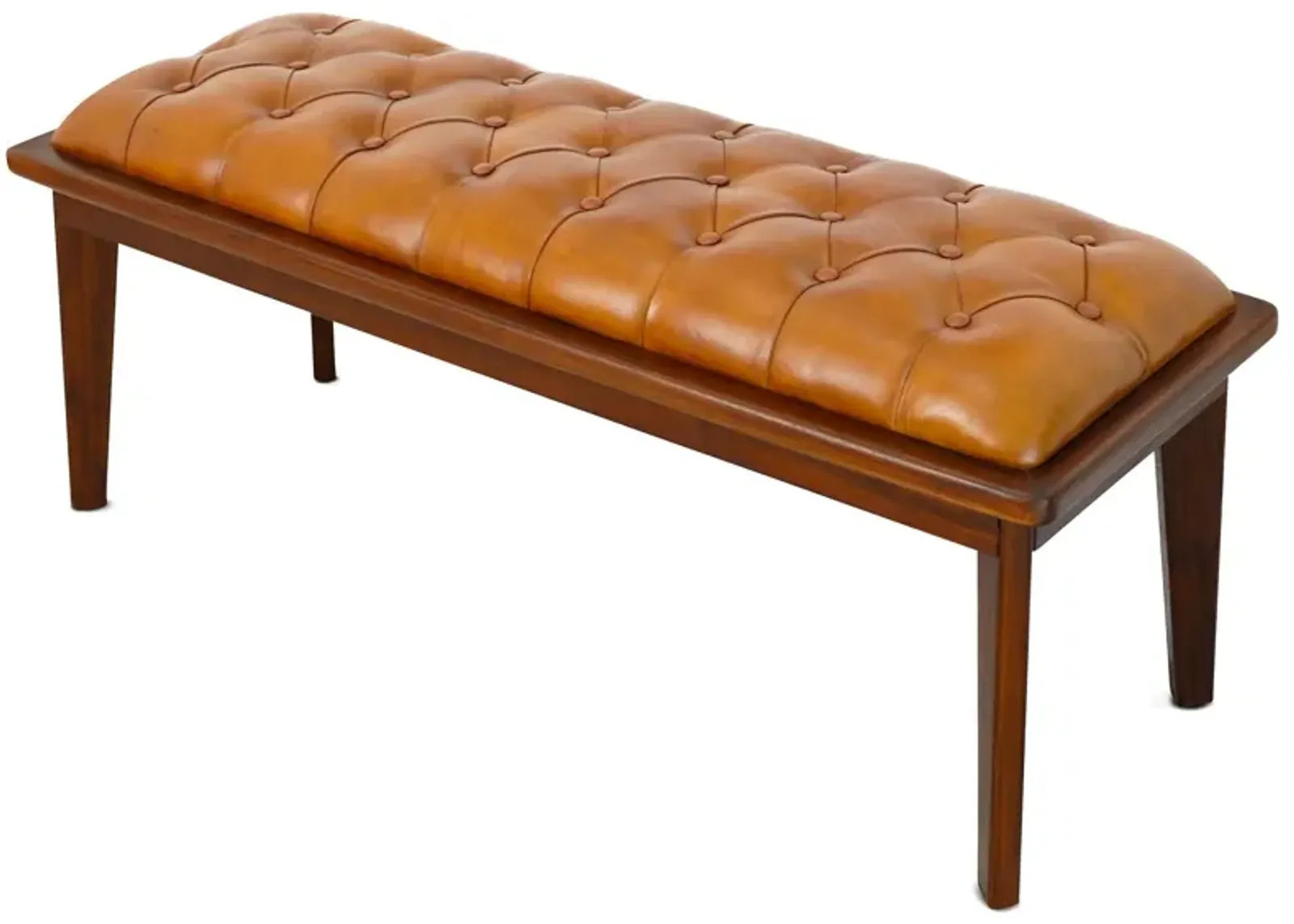 Arlington Tan Leather Bench w/Buttons