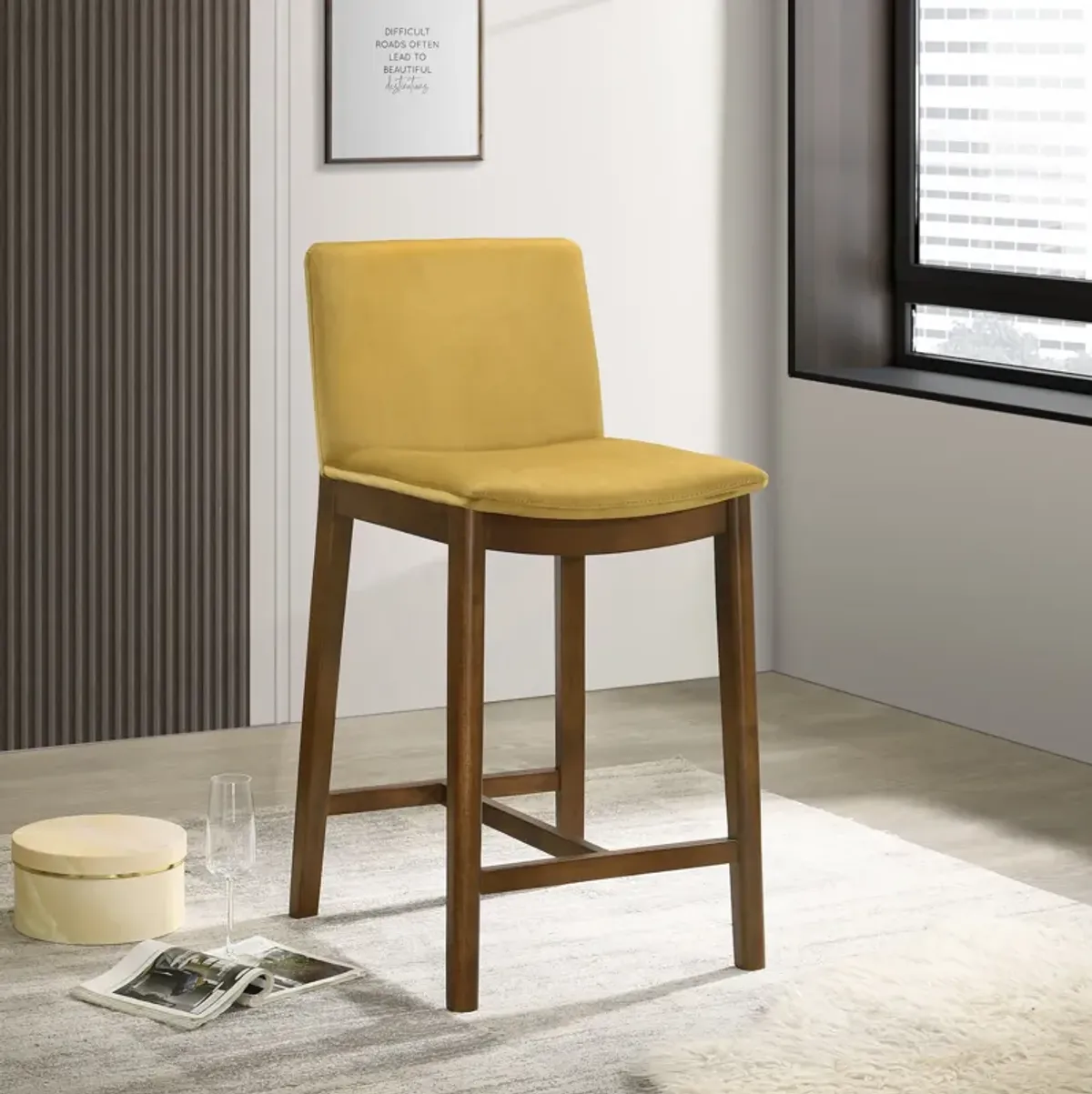 Sheldon Dark Yellow Velvet Counter Chair