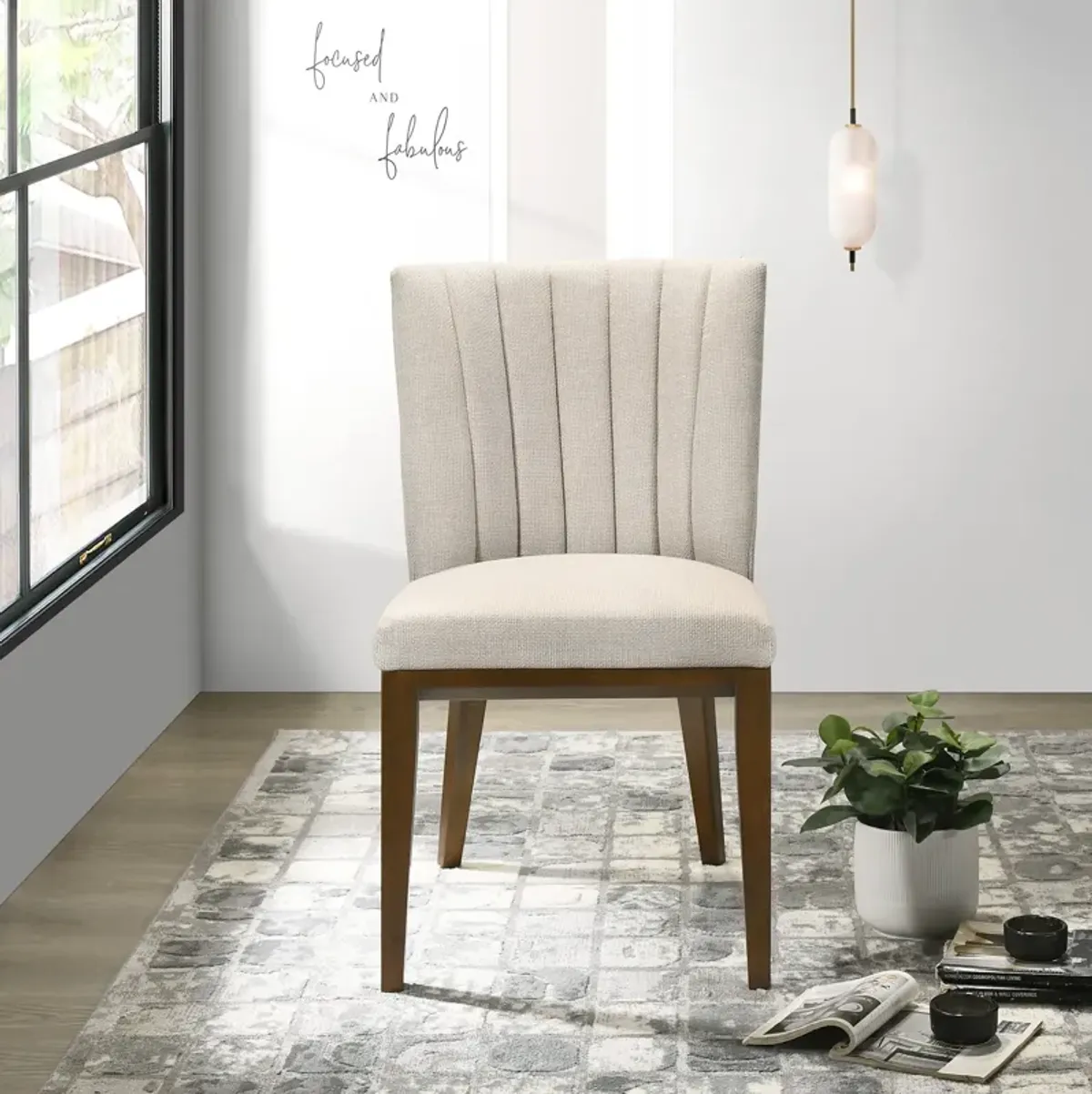 Elm Beige Fabric Dining Chair Set of 2