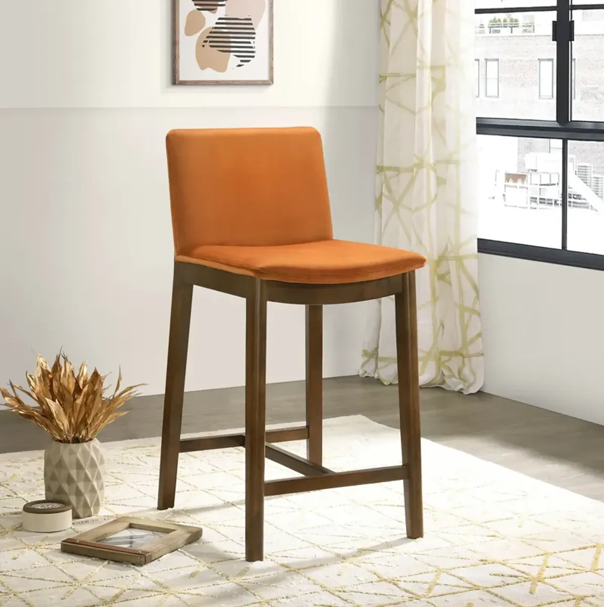 Sheldon Burnt Orange Velvet Counter Chair