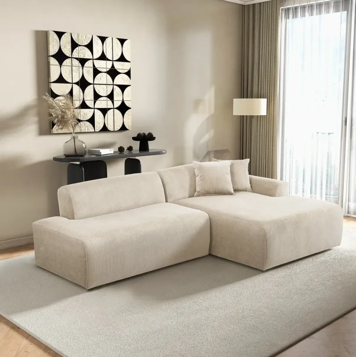 Dexter Cream Corduroy Sectional Right Facing Chaise