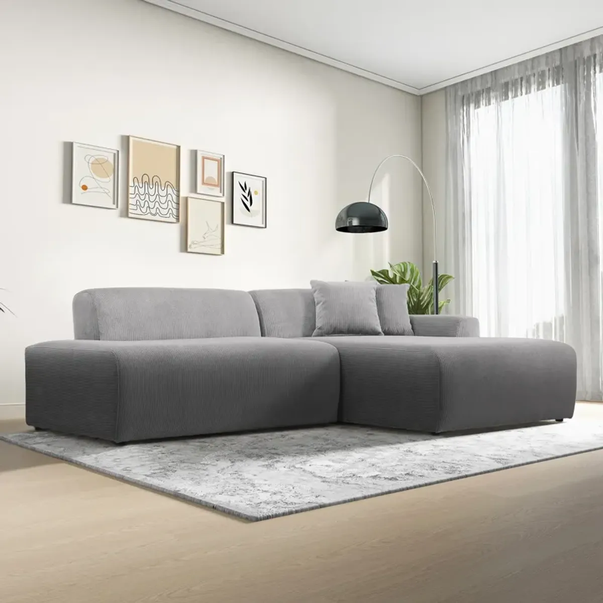 Dexter Light Grey Corduroy Sectional Right Facing Chaise