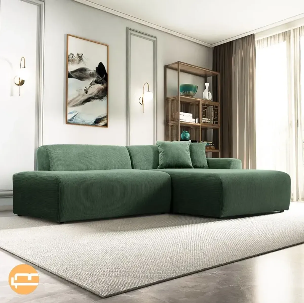 Dexter Green Corduroy Sectional Right Facing Chaise