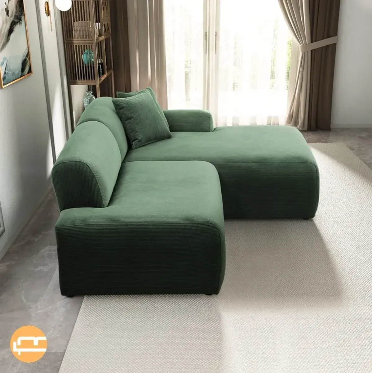 Dexter Green Corduroy Sectional Right Facing Chaise