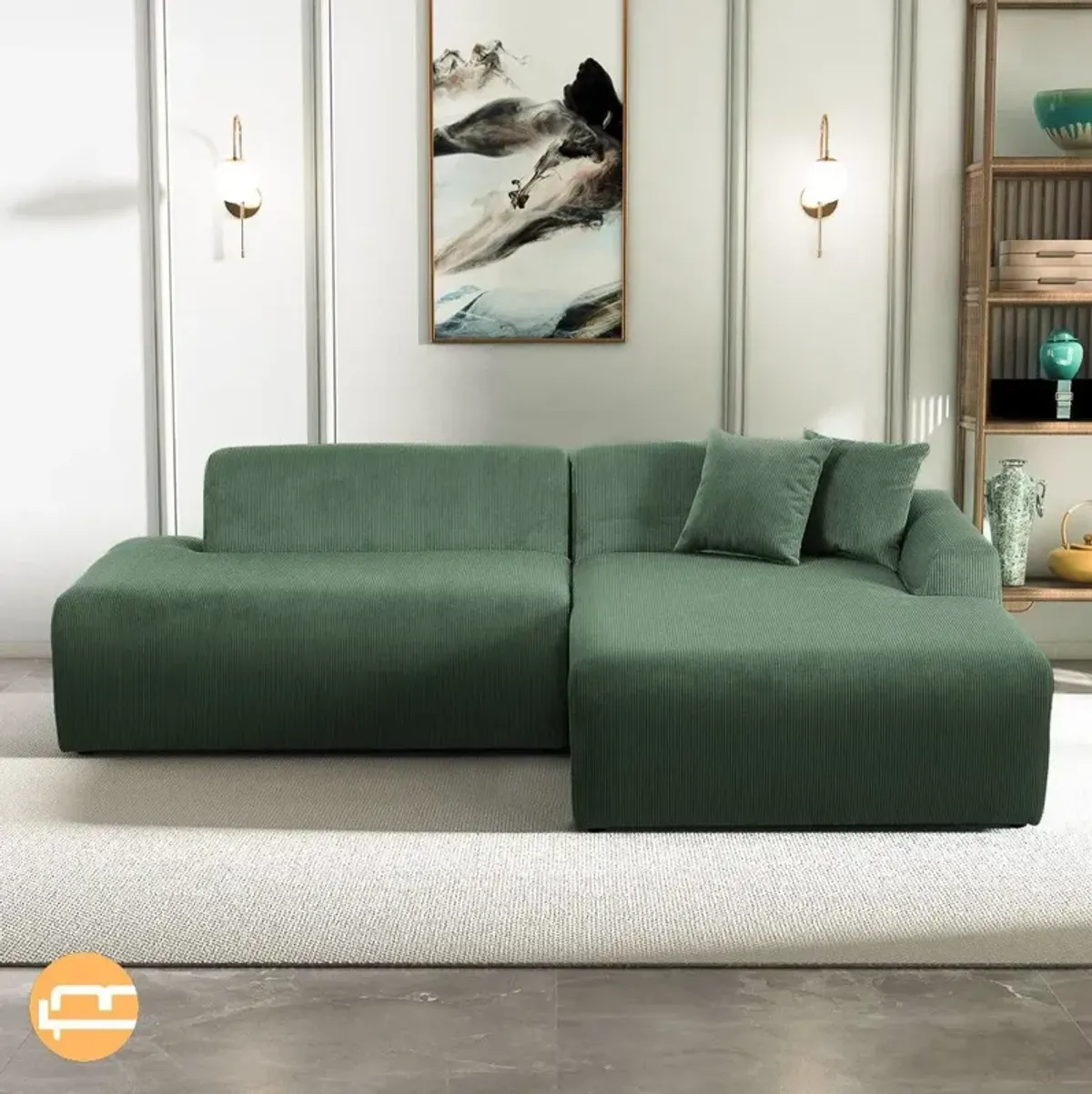 Dexter Green Corduroy Sectional Right Facing Chaise