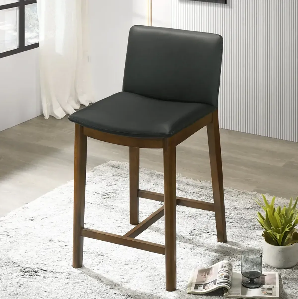 Sheldon Black Leather Counter Chair