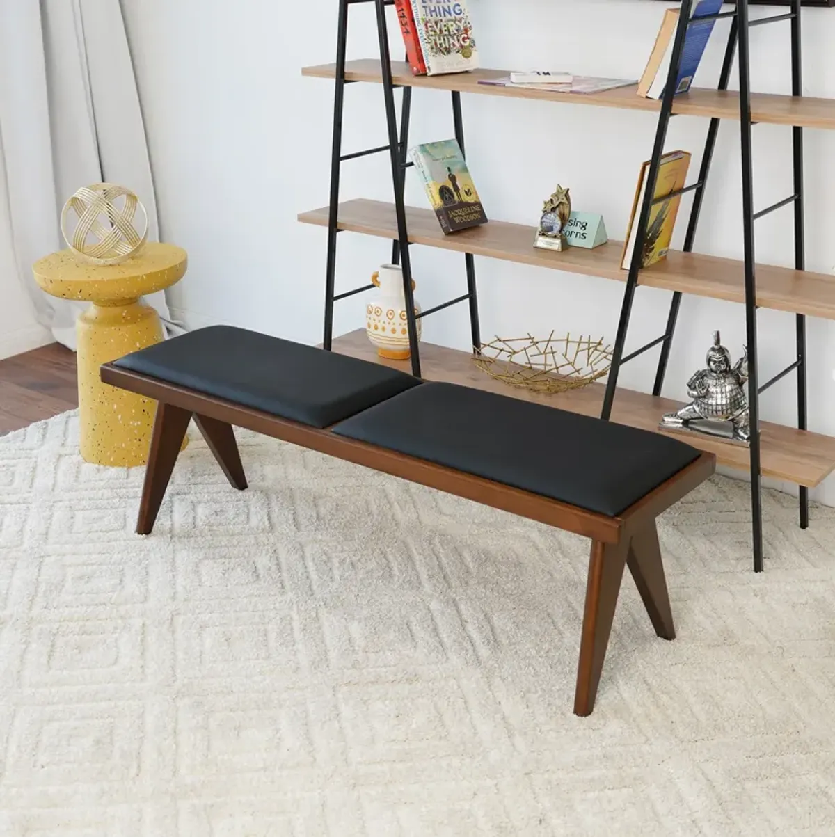 Kora Black Leather Bench