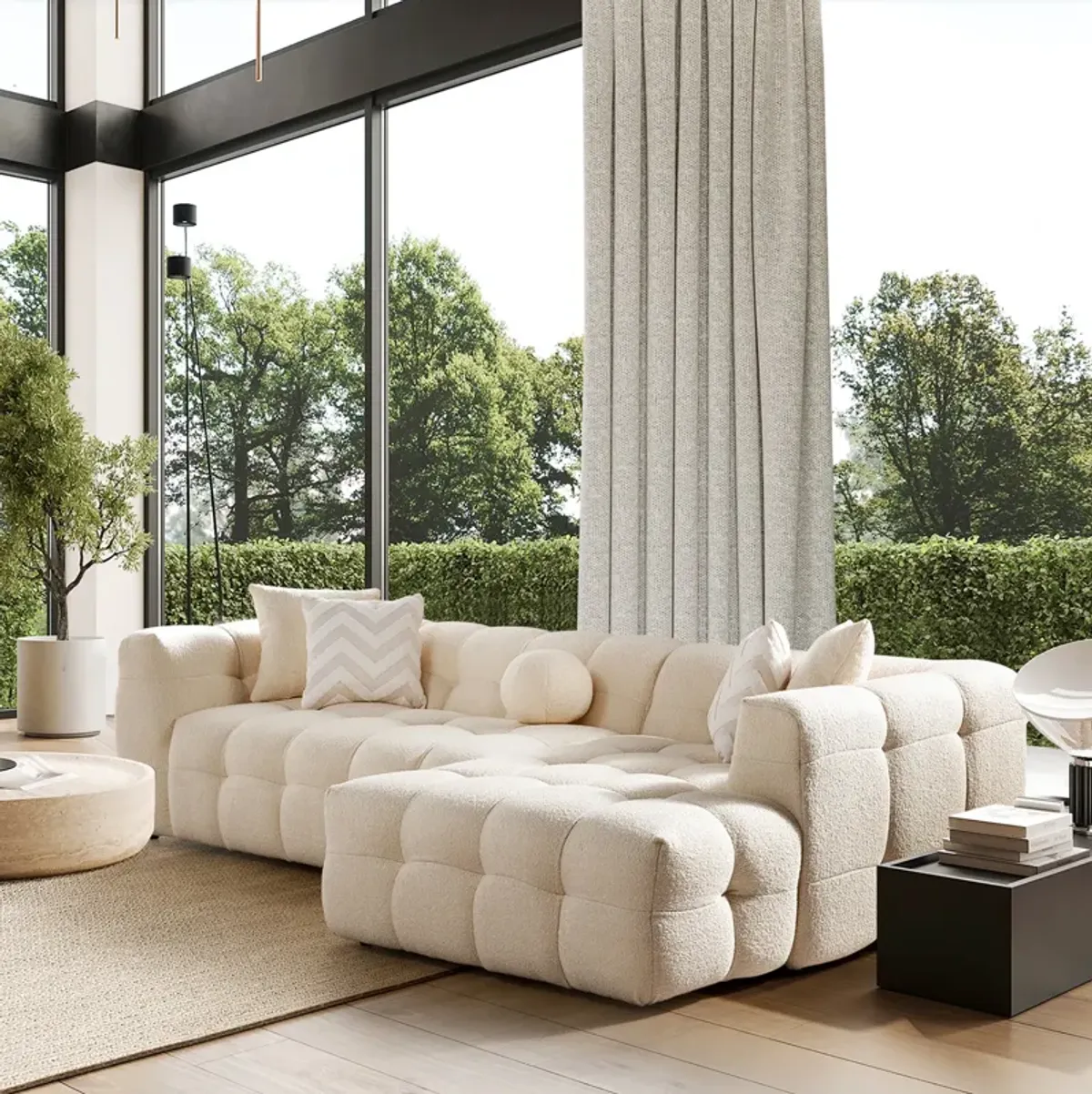 Aris Ivory Boucle Right Sectional Sofa