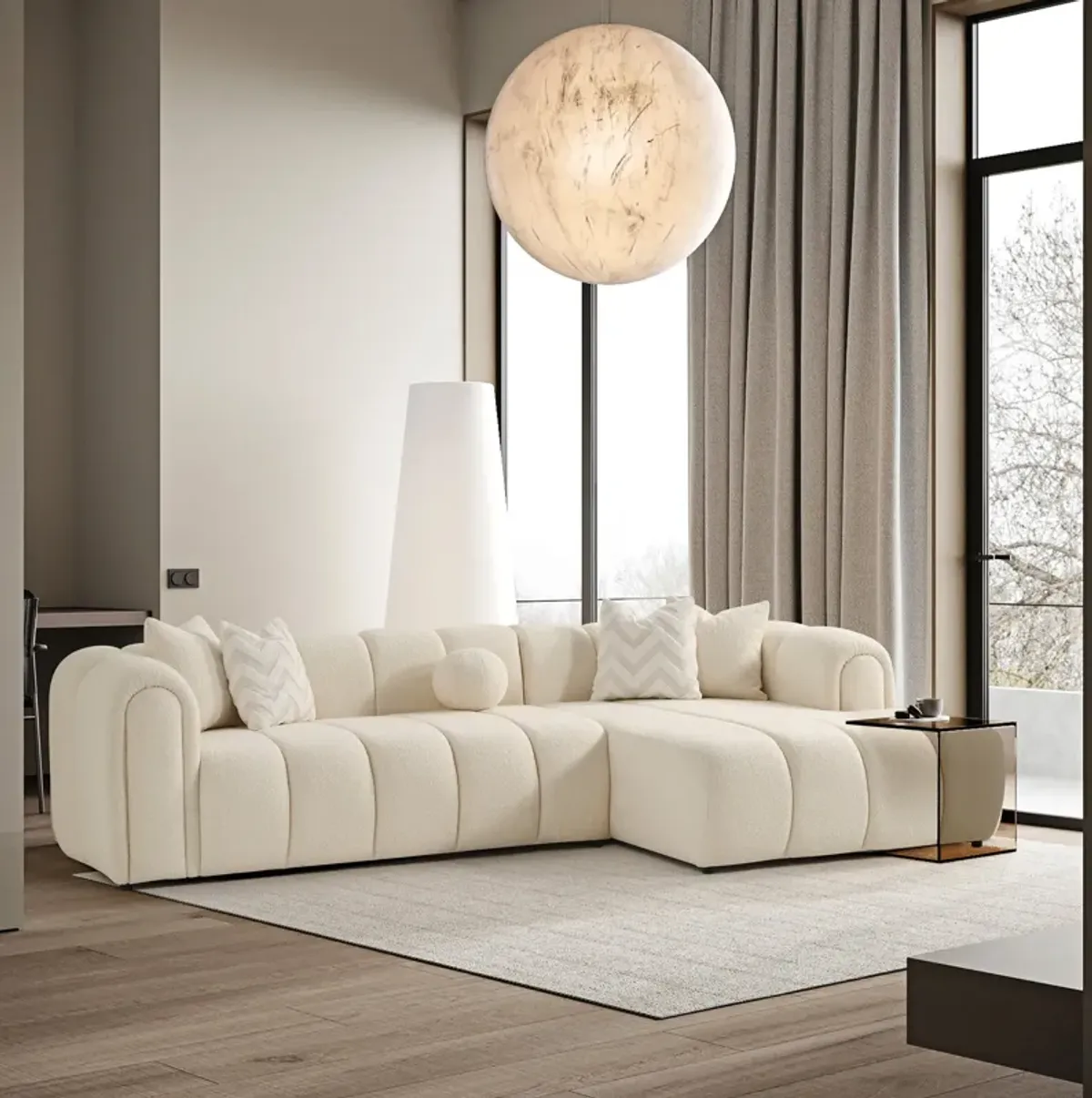 Bella Ivory Boucle Right Sectional Sofa