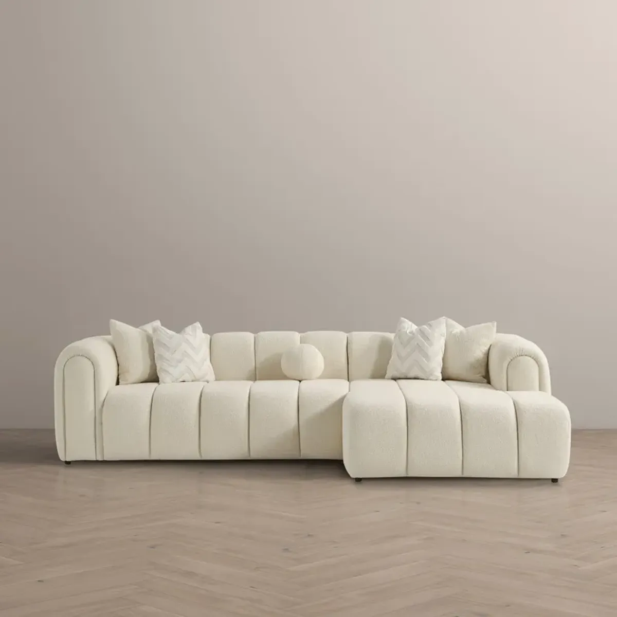 Bella Ivory Boucle Right Sectional Sofa