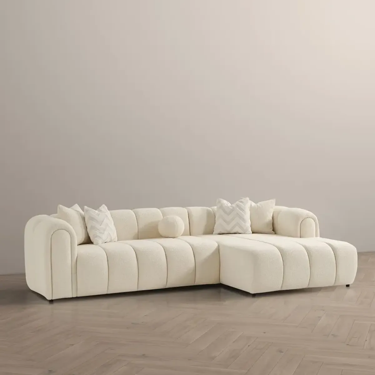 Bella Ivory Boucle Right Sectional Sofa