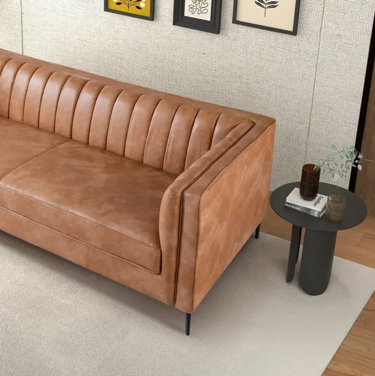 Kendra Cognac Leather Sofa 84"