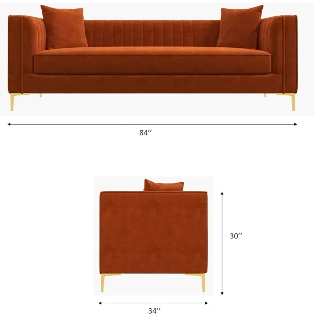 Kendra Cognac Leather Sofa 84"