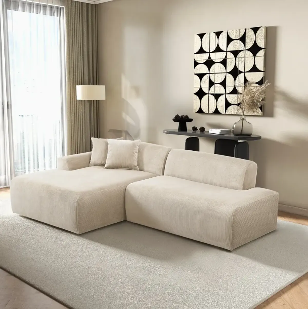 Dexter Cream Corduroy Sectional Left Facing Chaise