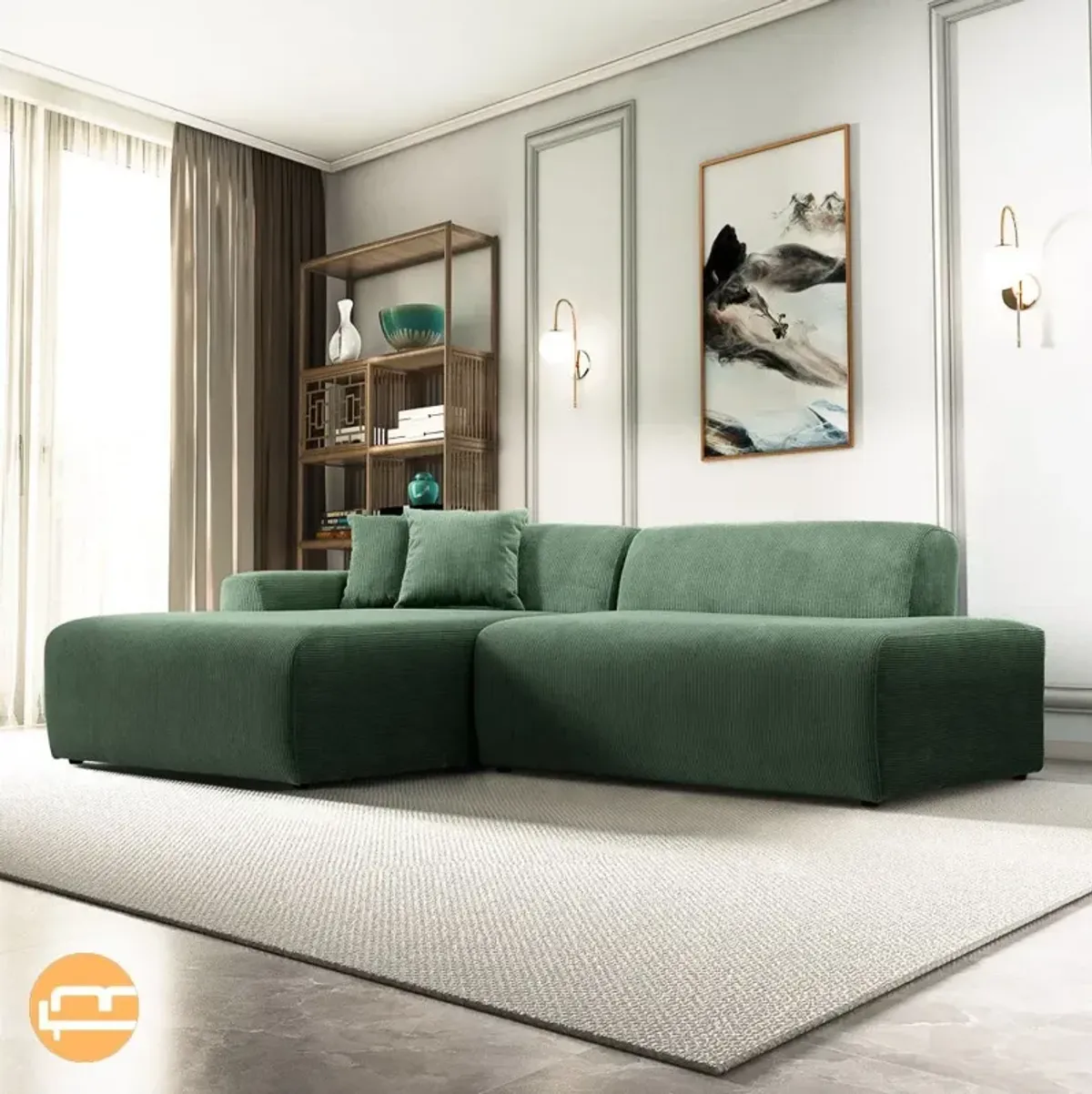 Dexter Green Corduroy Sectional Left Facing Chaise