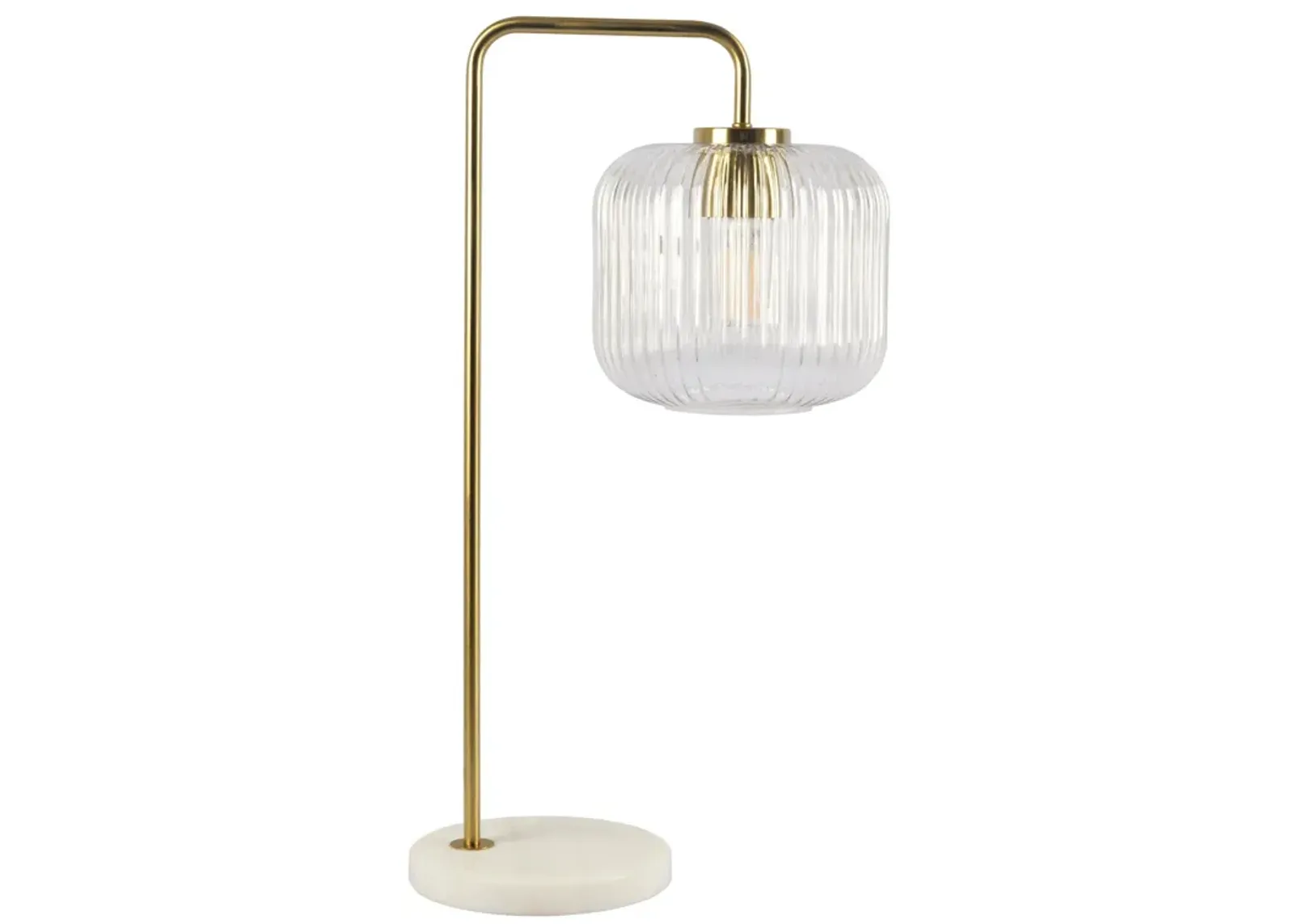 Haven Clear Glass Table Lamp, Gold Brush Metal and Marble Base, Button Control